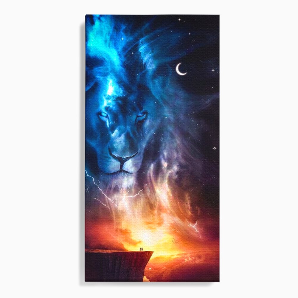 Tablou canvas cu tablou canvas cu leu in univers, fara rama, pe sasiu de lemn